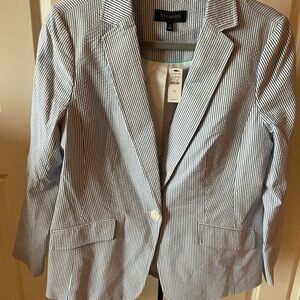 Talbots Women's Blue Seersucker Striped Blazer